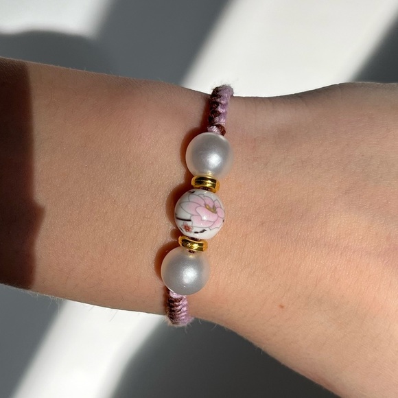 Handmade pink and brown beaded bracelet - Picture 1 of 5